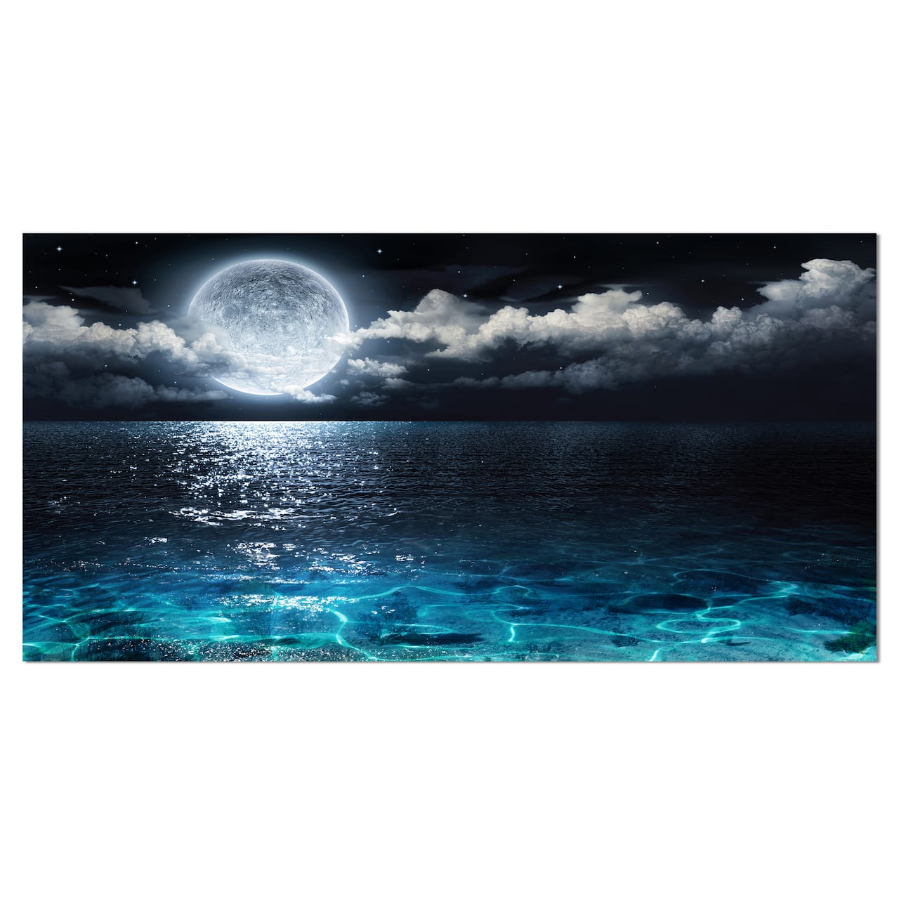 Designart - Romantic Full Moon Over Sea - Seascape Canvas Art Print